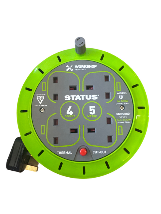 Status 5mtr 4 Socket Cable Reel